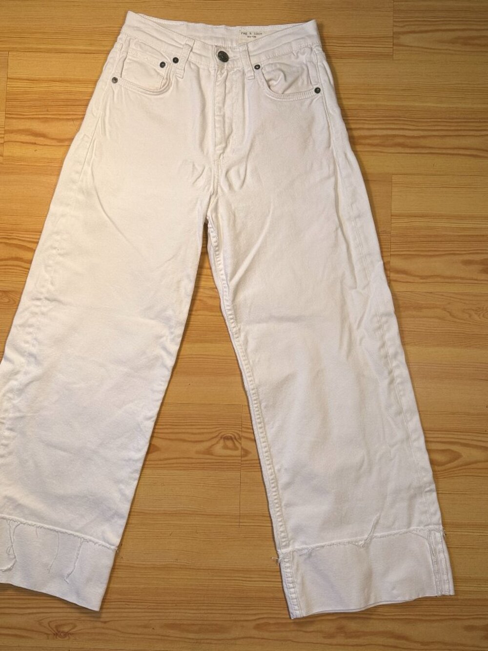 Rag & Bone Women's Size 25 White Wide-Leg Denim Jeans Frayed Hem High Rise